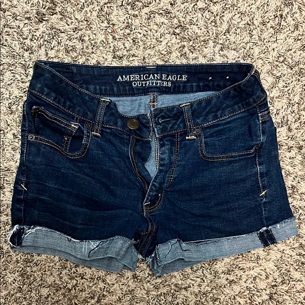 American Eagle Outfitters Blue Jean Shorts with Cut-Off Style